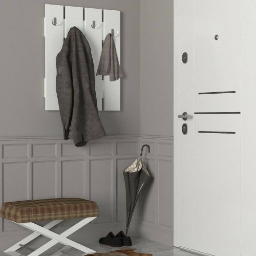 Mobile da ingresso Aldebaran, Entratina appendiabiti, Composizione per atrio, Consolle portaoggetti multifunzione, 65x4 h80 cm, Bianco