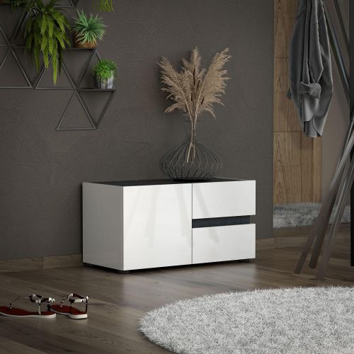 Mobile da ingresso Antananarivo, Entratina appendiabiti, Composizione per atrio, Consolle portaoggetti multifunzione, Made in Italy, 80x38h42 cm, Bianco lucido e Antracite