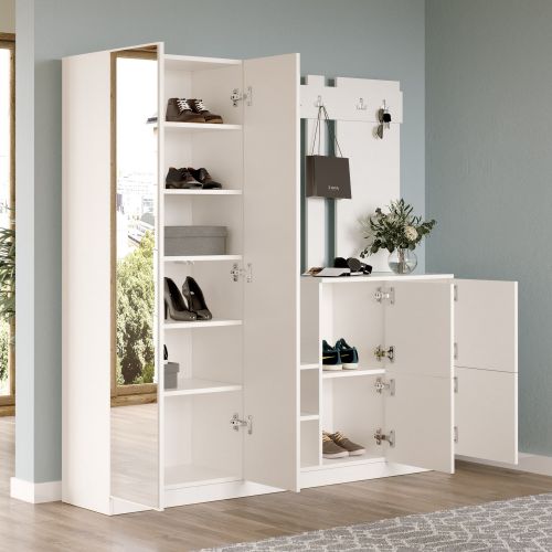 Mobile da Ingresso Beige Specchio Incluso Appendiabiti 187x38x180h cm, 9 Ripiani - Noviglio