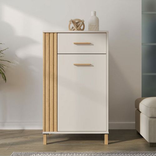 Mobile da Ingresso Bianco Crema Marrone un Cassetto 2 Ripiani 59.5x40x103h cm, Un'anta - Carducci