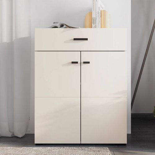 Mobile da Ingresso Bianco Crema Nero un Cassetto 2 Ripiani 77x35x98h cm, 2 Ante - Torrice