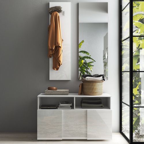 Mobile da Ingresso Bianco Fantasia Specchio Incluso 4 Paia 91x36x165h cm, 2 Ripiani - Riano