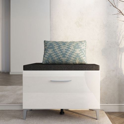 Mobile da Ingresso Bianco Grigio Scuro un Ripiano Un'anta 74.5x35x53h cm, 2 Vani - Ceranesi