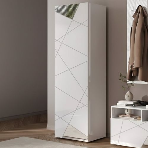 Mobile da Ingresso Bianco Lucido Bianco Appendiabiti 6 Paia 78x31x186.5h cm, 2 Ripiani - Medolla