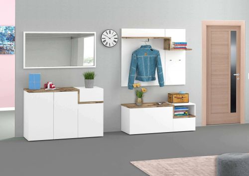 Mobile da Ingresso Bianco Lucido Marrone Acero 3 Ripiani Appendiabiti 120x40x154h cm, 2 Ante Made in Italy - Graziella
