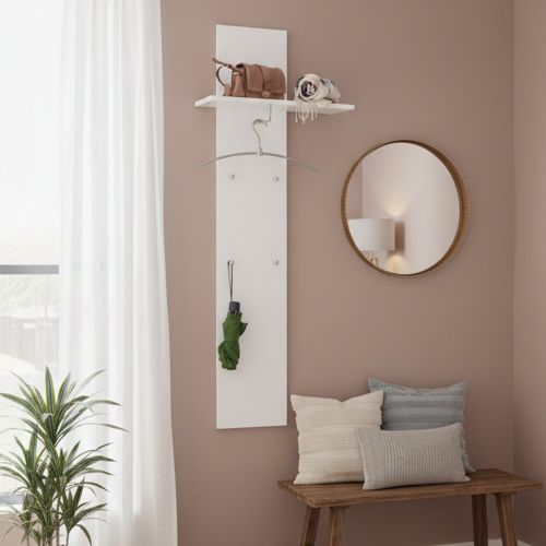Mobile da Ingresso Bianco Lucido un Ripiano Appendiabiti 50x27x140h cm, Installazione Sospesa - Etesia