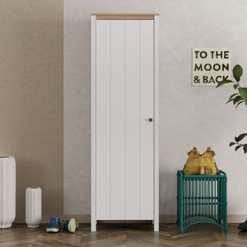 Mobile da Ingresso Bianco Marrone Rovere 4 Ripiani Appendiabiti 60x40x191h cm, Un'anta - Wanaka