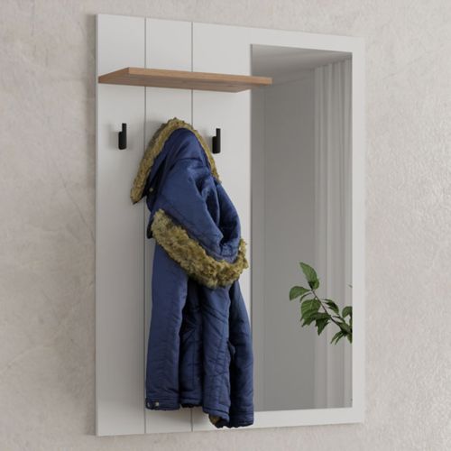 Mobile da Ingresso Bianco Marrone Rovere Specchio Incluso un Ripiano 77x20x102h cm, Appendiabiti - Kaikou