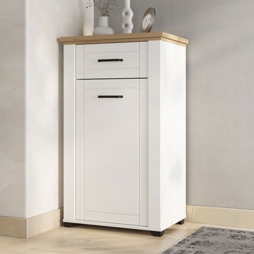 Mobile da Ingresso Bianco Opaco Marrone Rovere un Cassetto 2 Ripiani 60.5x41x105h cm, Un'anta - Rogeno
