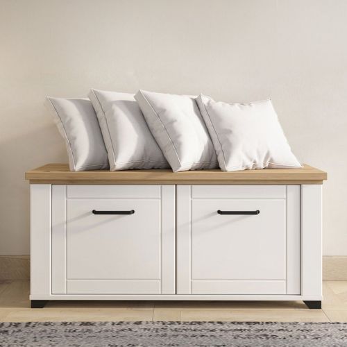 Mobile da Ingresso Bianco Opaco Marrone Rovere un Ripiano 2 Ante 103.5x41x47.5h cm, 2 Vani - Menfi