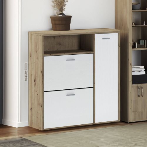 Mobile da ingresso da parete 3 ante rovere e bianco 91x94h cm - Scultore