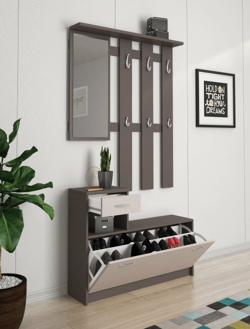 Mobile da ingresso Garolfo, 100x25h180 cm, Beige e Grigio
