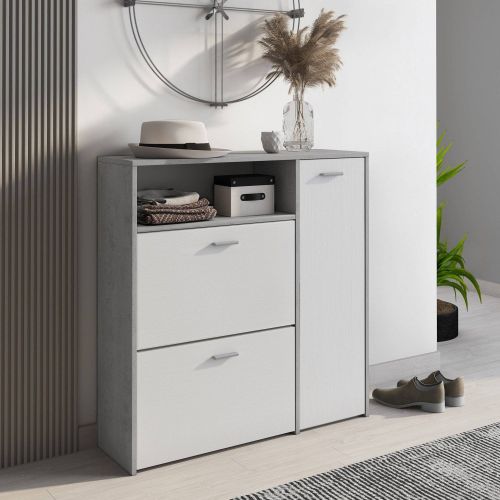 Mobile da Ingresso Grigio Cemento Bianco 04-mag Paia 3 Ripiani 91.5x26.6x94h cm, 3 Ante - Scultore