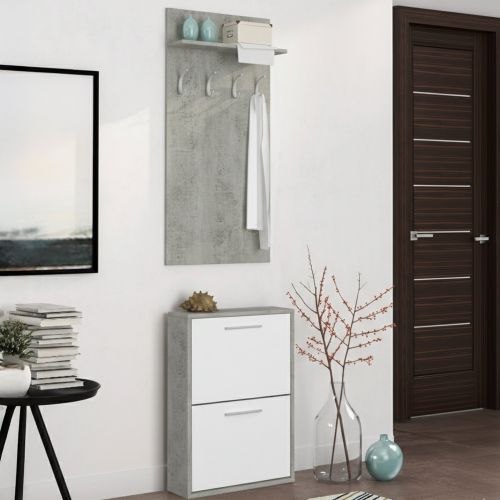 Mobile da Ingresso Grigio Cemento Bianco Paia Cassetti 54x28x181h cm, Ripiani - Sestola