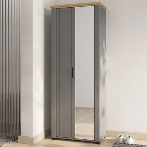 Mobile da Ingresso Grigio Marrone Rovere Nodi Specchio Incluso 3 Ripiani 75x41x194.5h cm, Appendiabiti - Coggiola