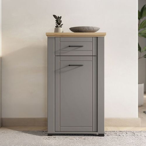 Mobile da Ingresso Grigio Marrone Rovere un Cassetto 2 Ripiani 60.5x41x105h cm, Un'anta - Rogeno