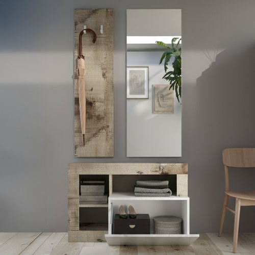 Mobile da Ingresso Marrone Lucido Bianco Pero Specchio Incluso Appendiabiti 90.5x36x170h cm, 4 Paia - Casalino