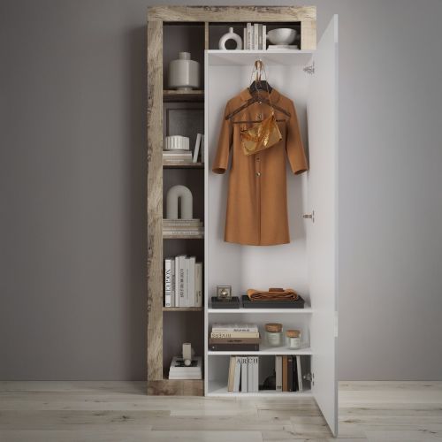 Mobile da Ingresso Marrone Pero Trasparente Specchio Incluso Appendiabiti 90.5x30x210h cm, 6 Paia - Gonzaga