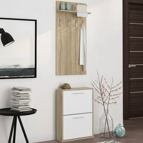 Mobile da Ingresso Marrone Rovere Bianco Paia Cassetti 54x28x181h cm, Ripiani - Sestola