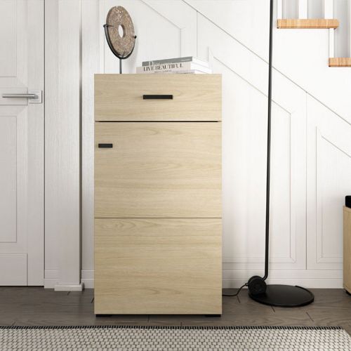 Mobile da Ingresso Marrone Rovere Chiaro Nero un Cassetto 2 Ripiani 51.5x35x98h cm, Un'anta - Trevi