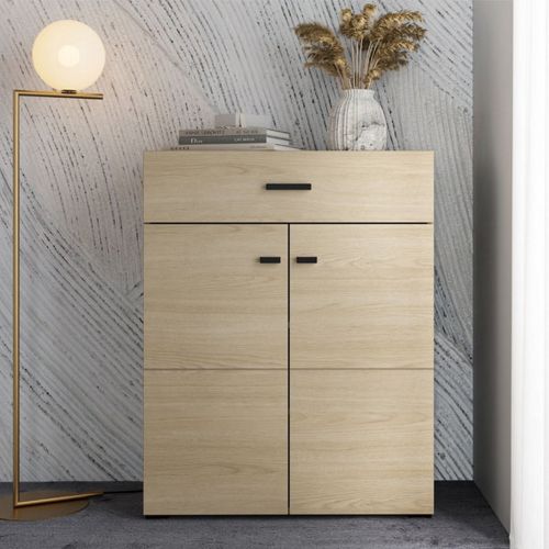 Mobile da Ingresso Marrone Rovere Chiaro Nero un Cassetto 2 Ripiani 77x35x98h cm, 2 Ante - Torrice