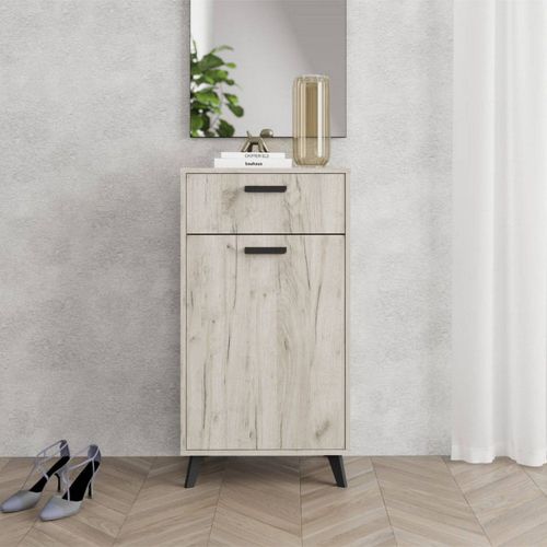 Mobile da Ingresso Marrone Rovere Nero un Cassetto 2 Ripiani 53.5x35x100.5h cm, Un'anta - Sezzadio
