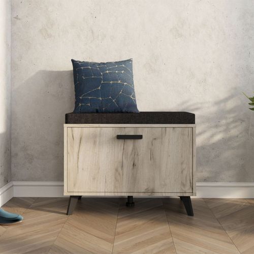 Mobile da Ingresso Marrone Rovere Nero un Ripiano Un'anta 68x35x52.5h cm, 2 Vani - Lainate