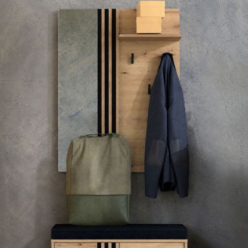 Mobile da Ingresso Marrone Rovere Nodi Nero Specchio Incluso un Ripiano 102x76x21h cm, Appendiabiti - Nuku