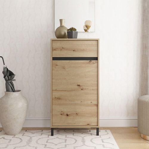 Mobile da Ingresso Marrone Rovere Nodi Nero un Cassetto 2 Ripiani 54.5x40x109.5h cm, Un'anta - Pollenza