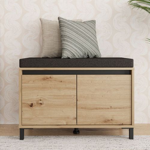 Mobile da Ingresso Marrone Rovere Nodi Nero un Ripiano 2 Ante 80x40x57h cm, 2 Vani - Varmo