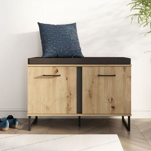 Mobile da Ingresso Marrone Rovere Nodi Nero un Ripiano 2 Ante 84.5x35x59.5h cm, 2 Vani - Roascio
