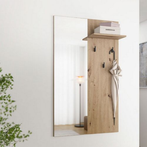 Mobile da Ingresso Marrone Rovere Nodi Specchio Incluso un Ripiano 79x19.5x132h cm, Appendiabiti - Lanze