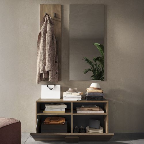 Mobile da Ingresso Marrone Rovere Specchio Incluso 4 Paia 91x36x165h cm, 2 Ripiani - Muros