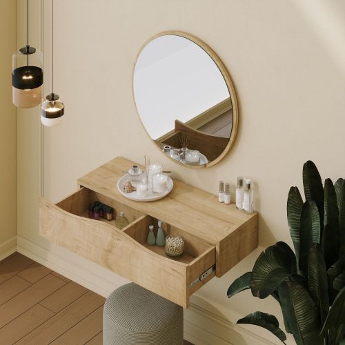 Mobile da Ingresso Marrone Rovere Specchio Incluso un Ripiano 82x30x15h cm, Modulabile - Cremano