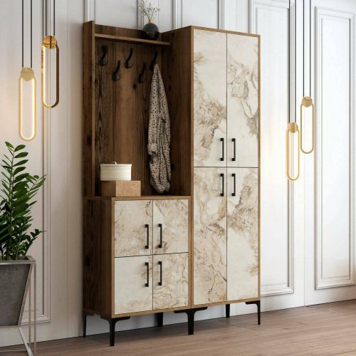 Mobile da ingresso rustico noce e bianco marmo 120x200h cm - Eufemia