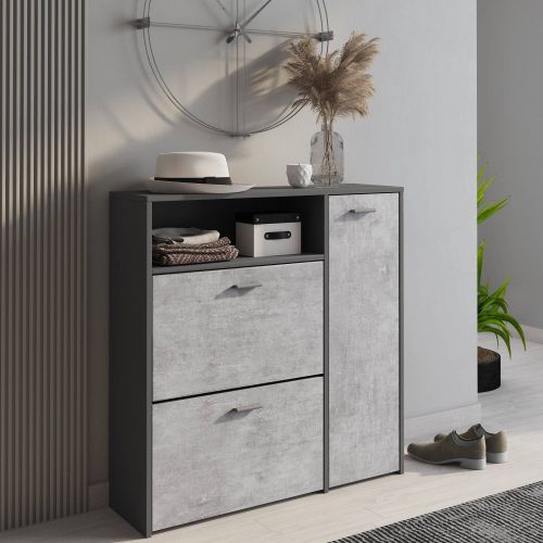 Mobile da ingresso Scultore, 92x27h94 cm, Antracite e Cemento