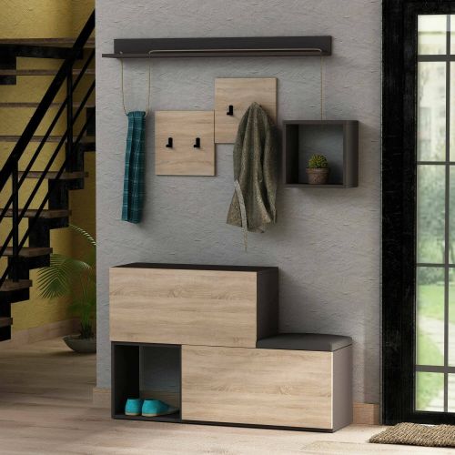 Mobile da ingresso sospeso 2 ante antracite e rovere 120x76h cm - Libeccio