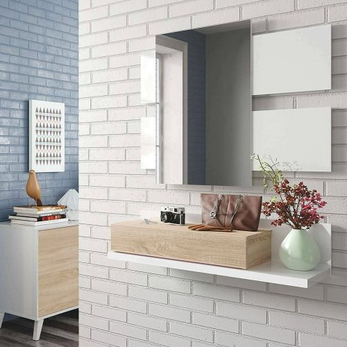 Mobile da ingresso sospeso con cassetto bianco lucido e noce 75x90h cm - Anro