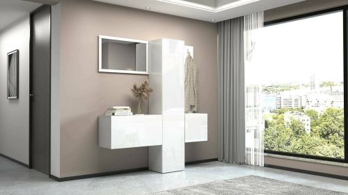 Mobile da ingresso Vernante, Armadietto multifunzione a 3 ante, Appendiabiti da parete con specchio, 170x35h190 cm, Bianco
