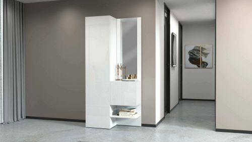 Mobile da ingresso Vinicio, Armadietto multifunzione a 2 ante, Mobile multiuso con specchio, 90x35h190 cm, Bianco