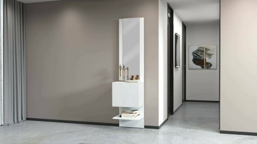 Mobile da ingresso Vitale, Armadietto multifunzione con specchio, Scarpiera a 1 anta, 45x35h190 cm, Bianco