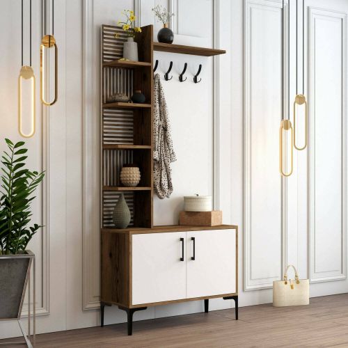 Mobile ingresso 2 ante legno e metallo noce e bianco 90x200h cm - Anja