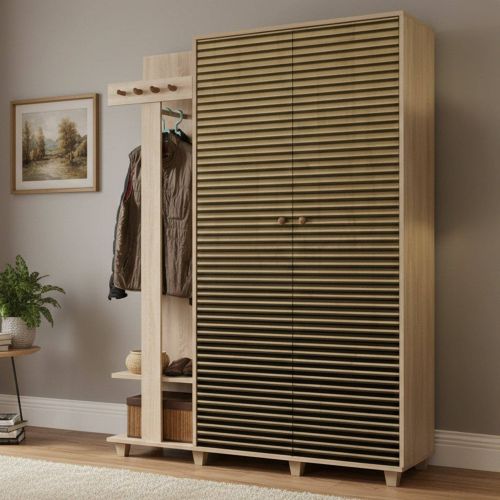 Mobile ingresso cannettato 2 ante quercia 135x194h cm - Liana