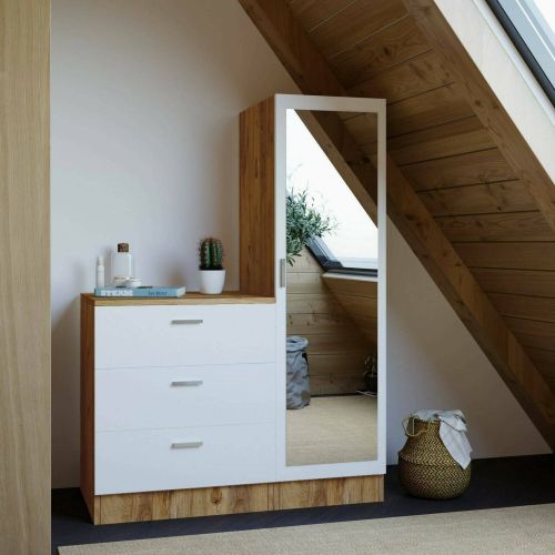 Mobile ingresso con 3 cassetti quercia e bianco 60x72h cm - Jaime