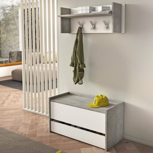 Mobile ingresso sospeso con cassetto cemento e bianco 90x46h cm - Actinolite