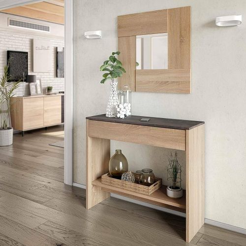 Mobile ingresso sospeso con cassetto rovere e noce 92x79h cm - Alwin