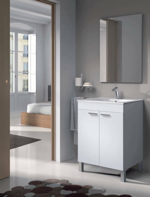 Mobile lavabo con specchio 60x80x45h cm bianco lucido - Abaco