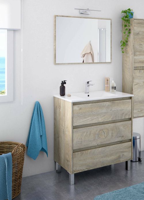 Mobile lavandino 3 cassetti 80x86x45h cm rovere - Albachiara