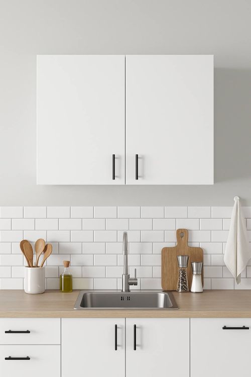 Mobile pensile 2 ante Este, Armadietto sospeso, Mobiletto a muro, Armadio ausiliario multifunzione, 80x34 h59 cm, Bianco