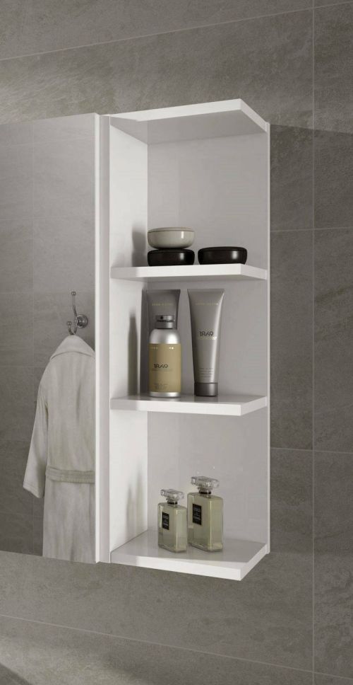 Mobile Pensile Bagno Tacoma, Mobile colonna sospeso per bagno, Armadietto ad angolo con 3 ripiani aperti, 20x20h65 cm, Bianco
